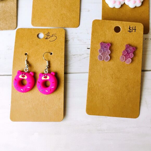 NEW 10 Novelty Earrings Lot/Bundle Flower, Gummy Bears, Donuts, Rainbow, Paws - Picture 3 of 6